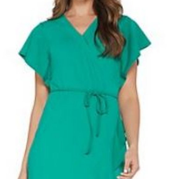 Isaac Mizrahi Pebble Knit Wrap Dress w/ Ruffle Hem - Picture 3 of 4